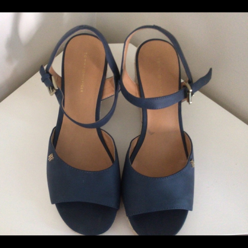 Tommy Hilfiger TWGALLIE Espadrilles Women’s Wedges Ankle Buckle Blue Sandals